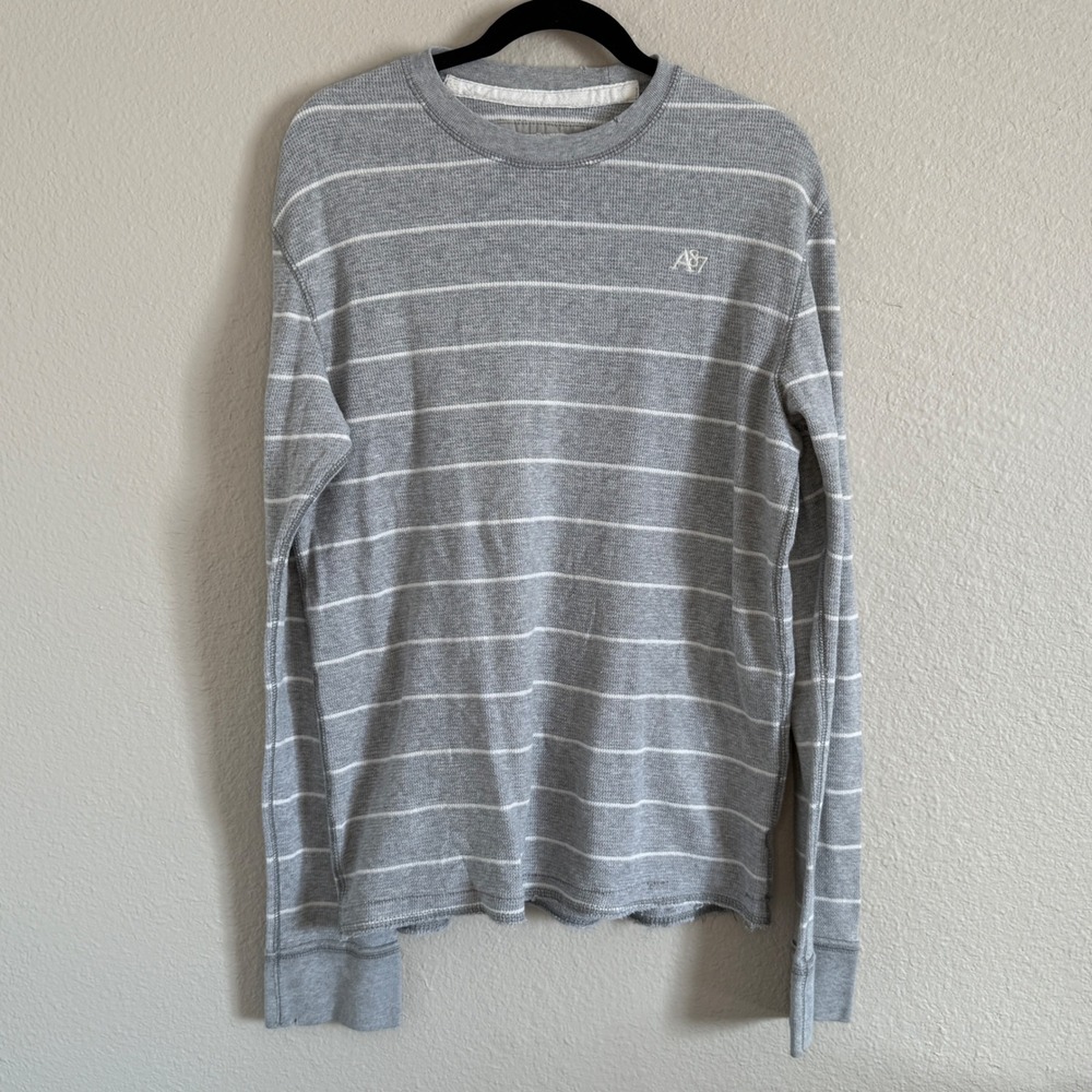 Y2K 2009 Aeropostale Mens Large Gray Striped Waffle Knit Thermal Preppy‎ Skater